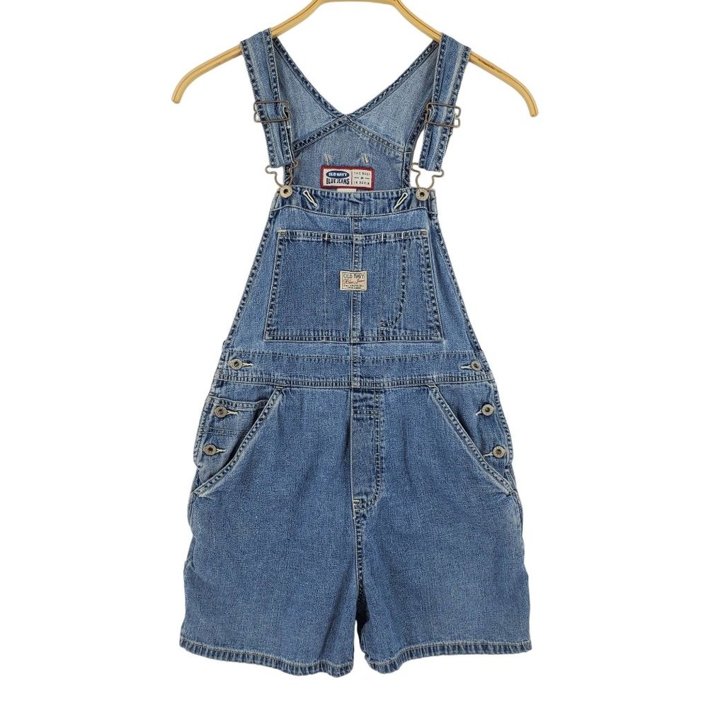 Old Navy Vintage Medium Wash Blue Cotton Chambray Carpenter Bib Shortalls